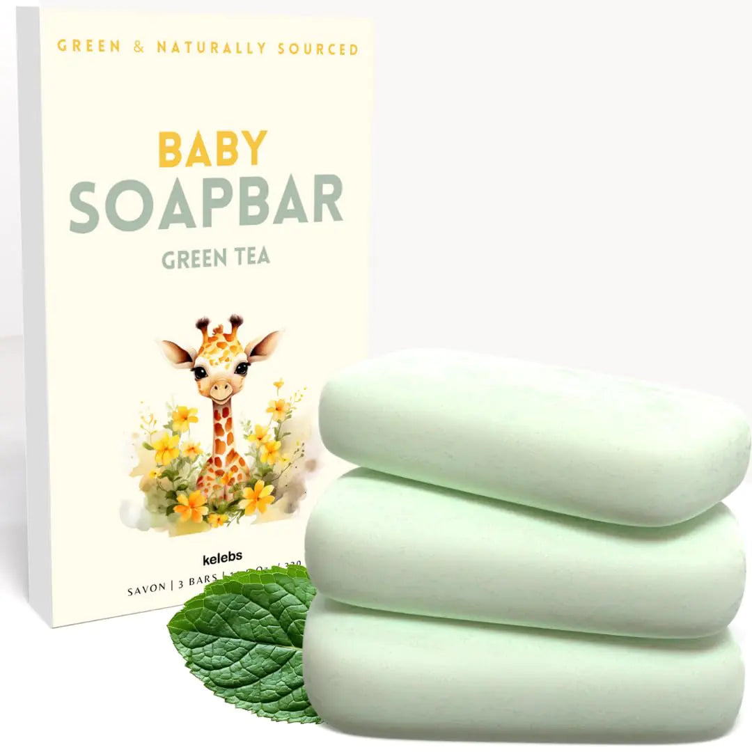 KELEBS Hypoallergenic Organic Baby Soap Bar - Green Tea - Gentle Cleansing Body Wash For Sensitive Skin - 3 PCS