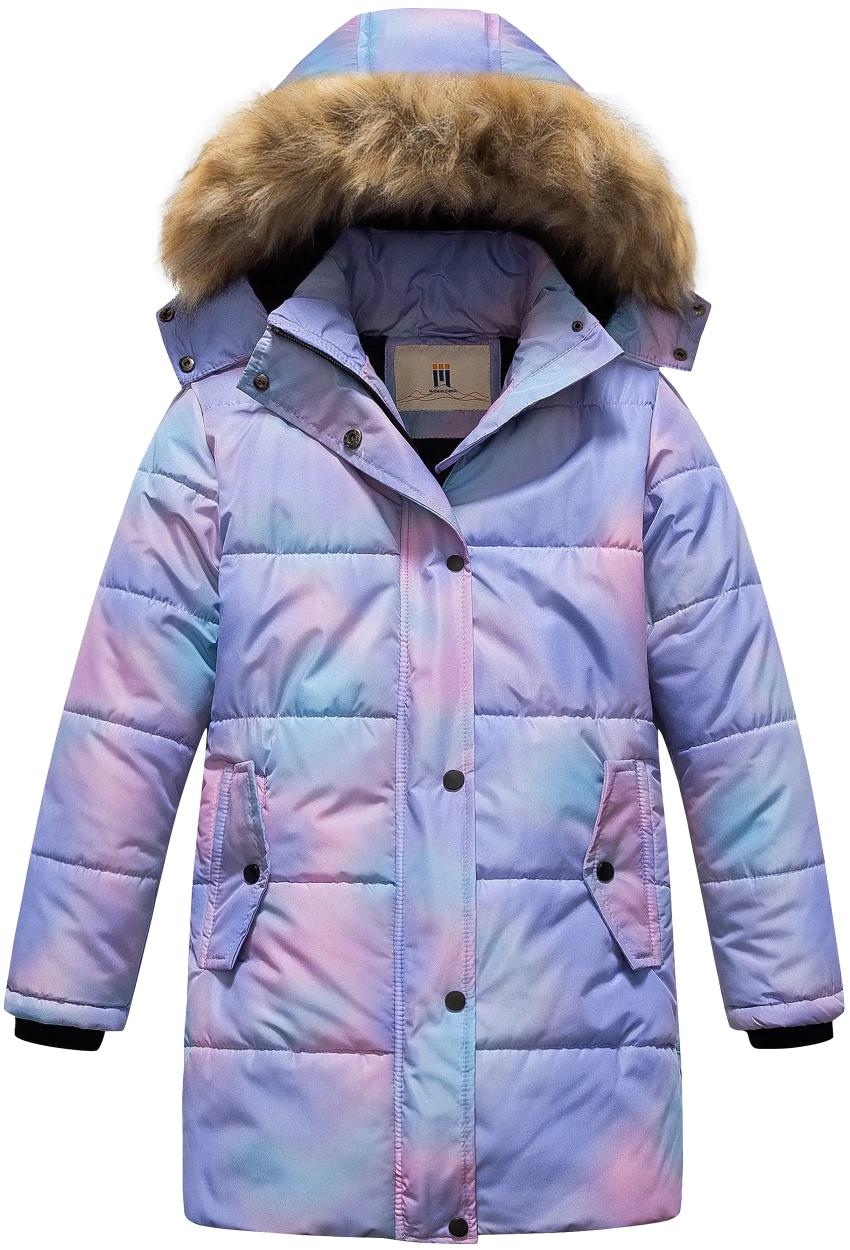 CREATMO US Big Girls Long Winter Coat Parka Water Resistant Warm Kids Puffer Outerwear Snow Jacket Pink(Ombre) 10/12