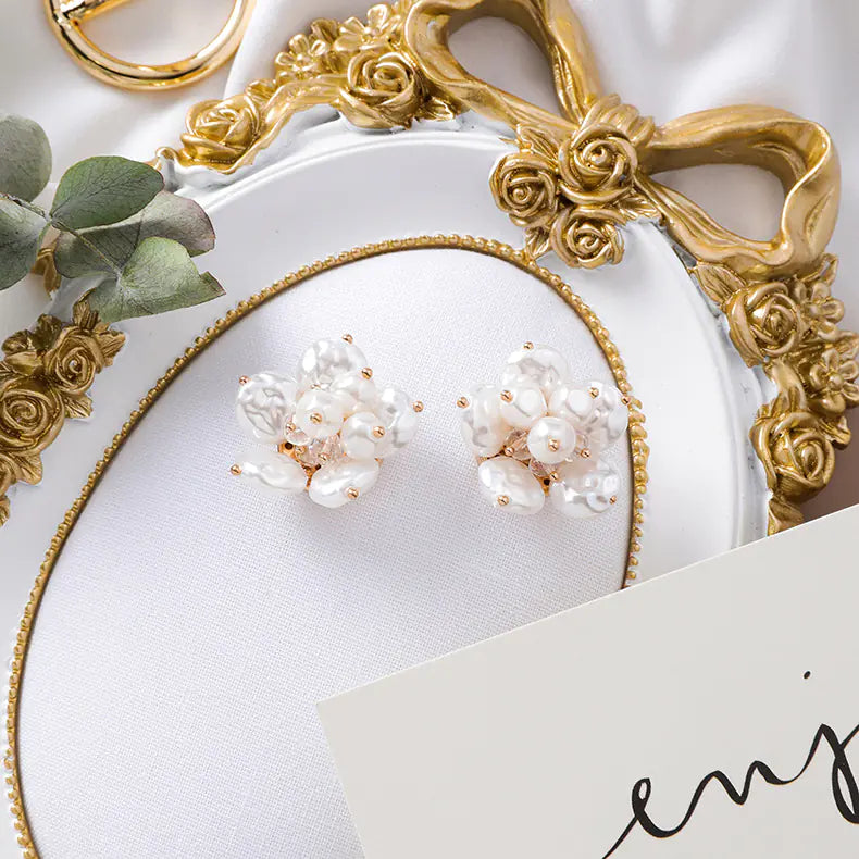 Vintage Baroque 3D Pearl Flower Earrings