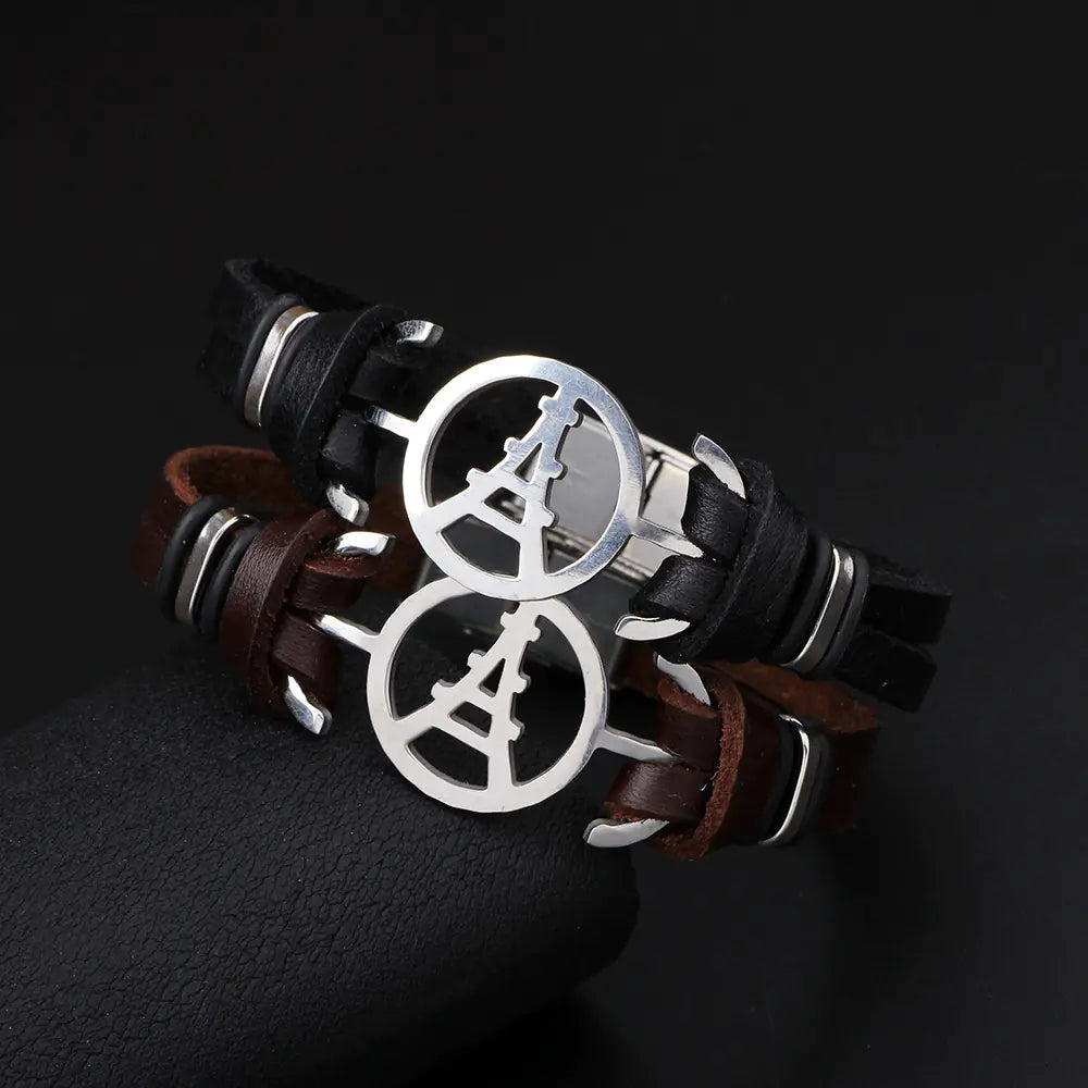 Stainless Steel Bracelet with Magnetic Leather Clasp