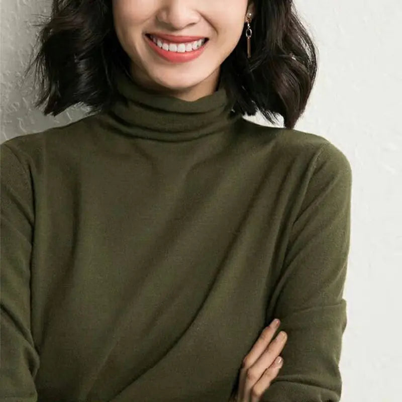 Thick Turtleneck Sweater for Women - Slim Fit Knit Top