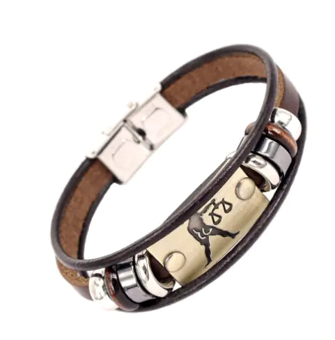 Zodiac Leather Bracelet with Stainless Steel Clasp