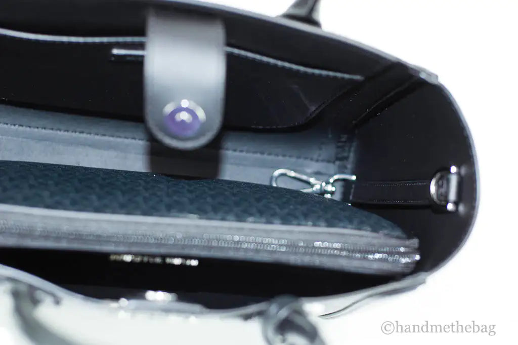 Michael Kors Kali Medium Black Silver Signature PVC Satchel iPad Case Handbag