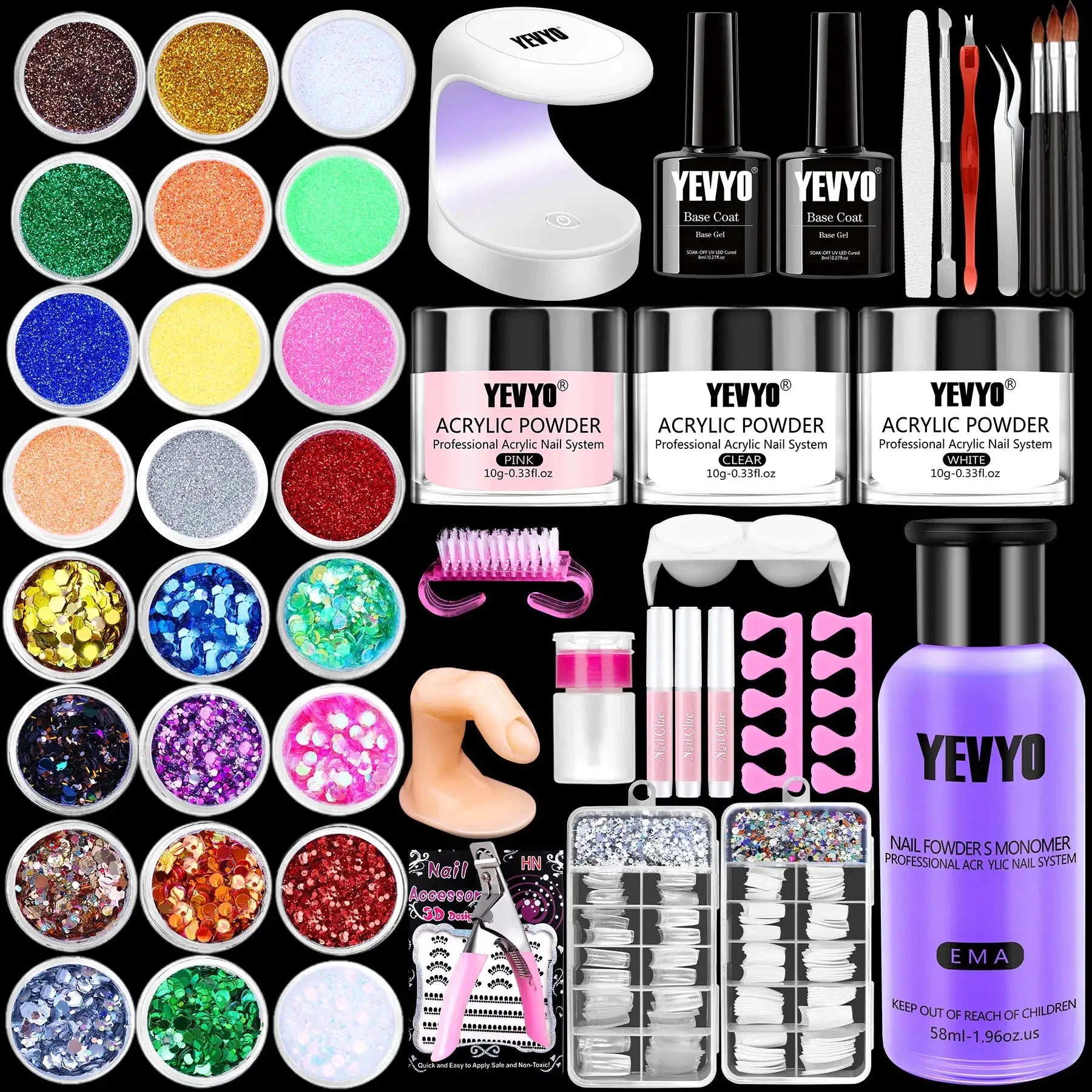 Acrylic Nail Kit With Everything For Beginners, Professional Nail Starter Kit , 24 Color Glitter Acrylic Powder And Liquid Monomer Set, Nail Glitter And DIY Nail Art Tools