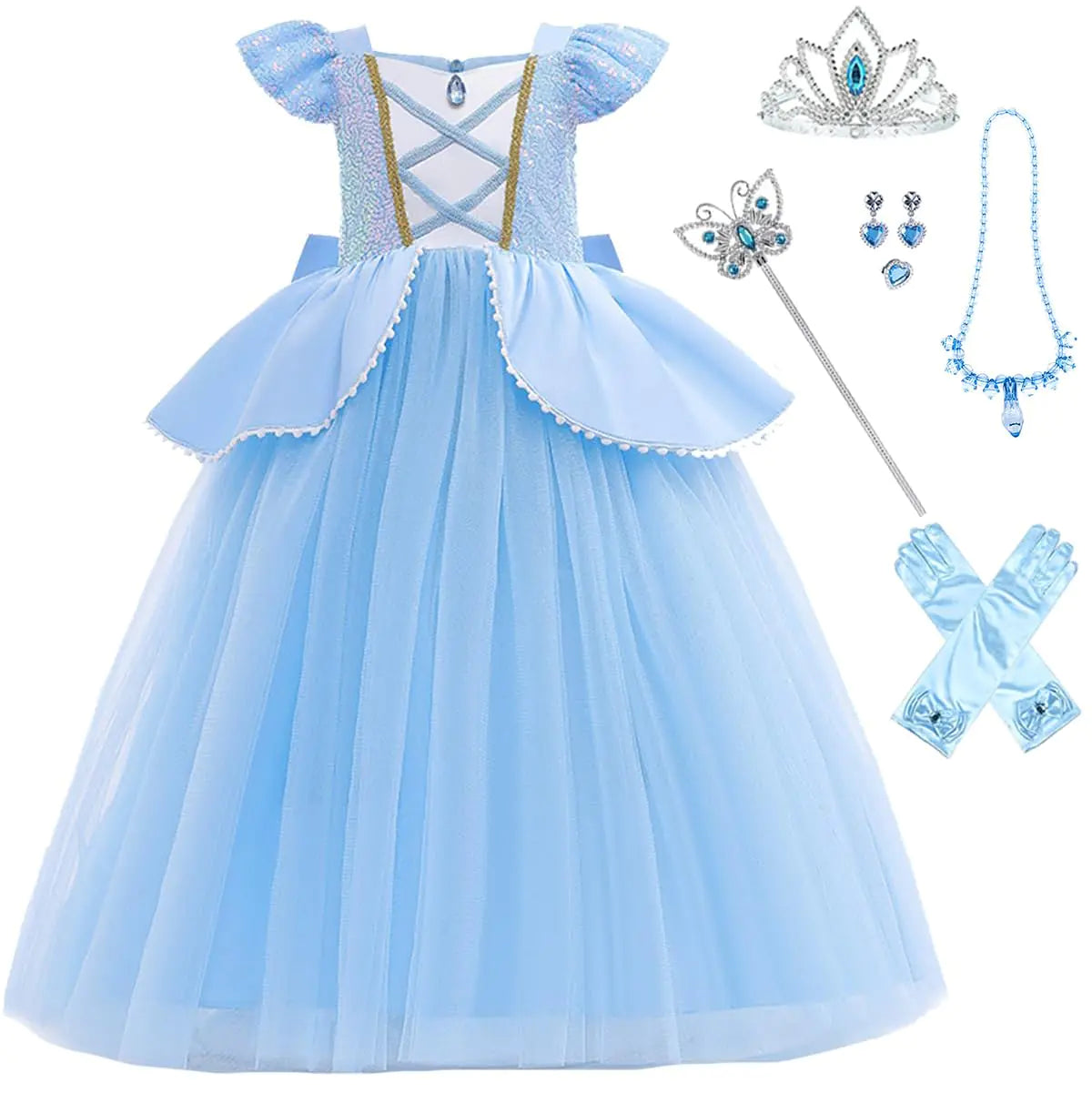 DLLYING Cinderella Dresses For Girls Little Kids Toddler Princess Fancy Dress Up Clothes + Accessories Halloween Christmas Carnival Birthday Party Role Play Cosplay Costume Blue 3 Years