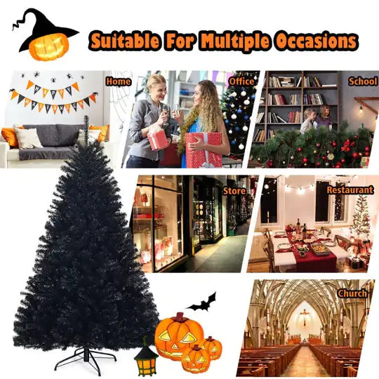 1 Pc 6 Feet-Hinged Artificial Halloween Christmas Tree Simple And Unlit Tree For Indoor And Outdoor Use