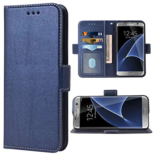 WWAAYSSXA Phone Case for Samsung Galaxy S7 Edge Folio Flip Wallet CasePU Leather Credit Card Holder Slots Heavy Duty Full Body Protection Kickstand Protective Phone Cover S 7 Plus Blue