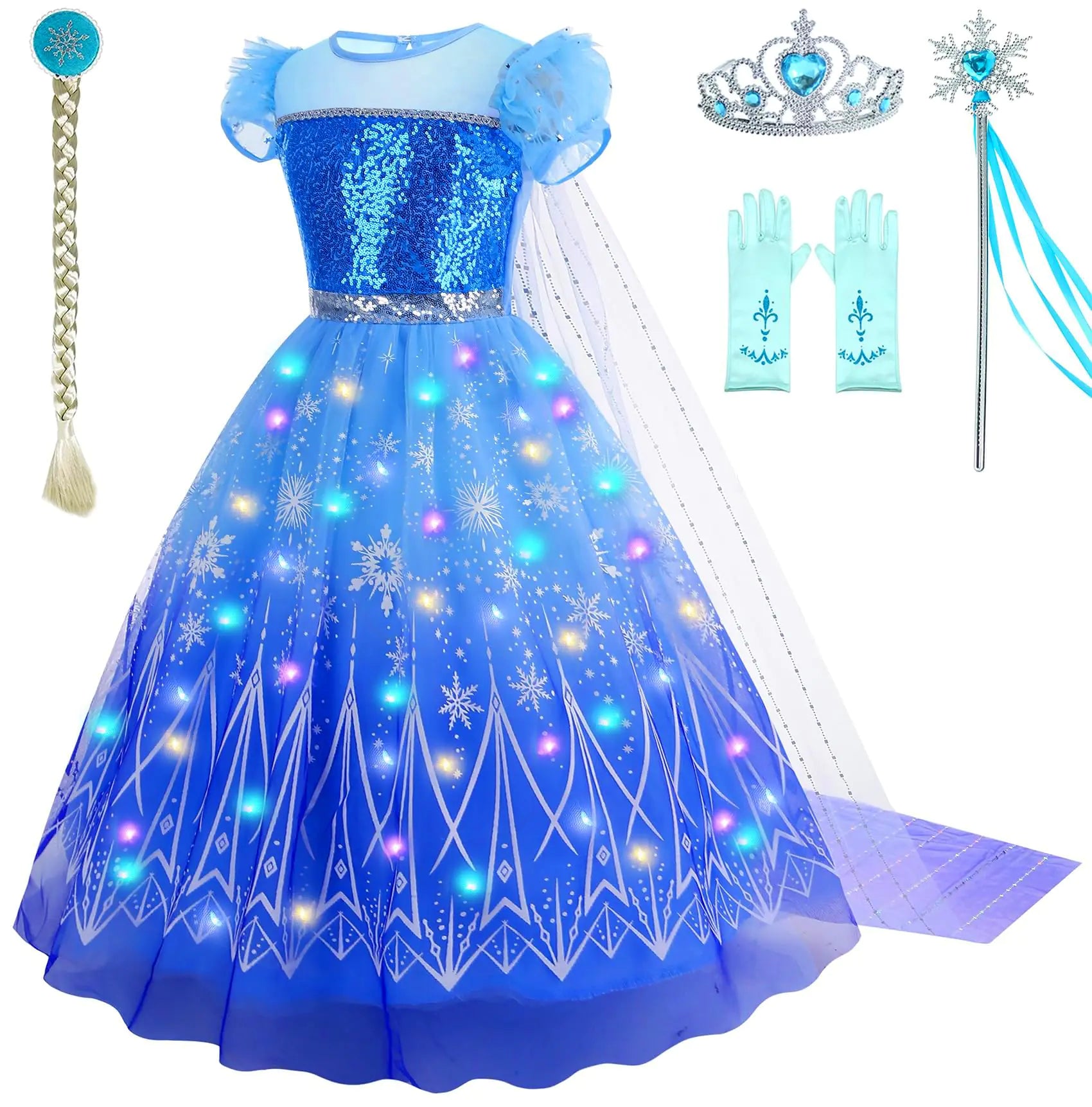 GZ-LAOPAITOU Light Up Princess Costume Princess Dress for Little Girls Halloween Cosplay Christmas Birthday Party Dress Up