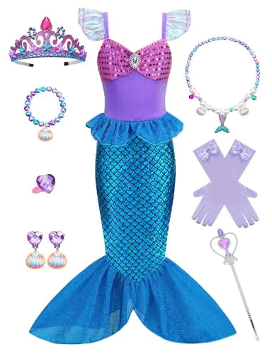 Sabbenia Little Girls Mermaid Costume Princess Dress Up for Christmas Birthday Halloween Party Cosplay