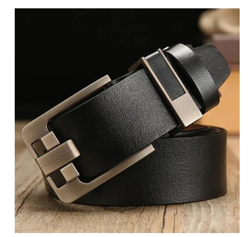 Vintage Leather Belt with Alloy Buckle (Double Layer)