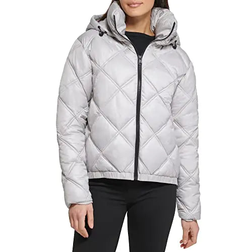 Kenneth Cole Womens Quilted Puffer Jacket Pearl X-Small
