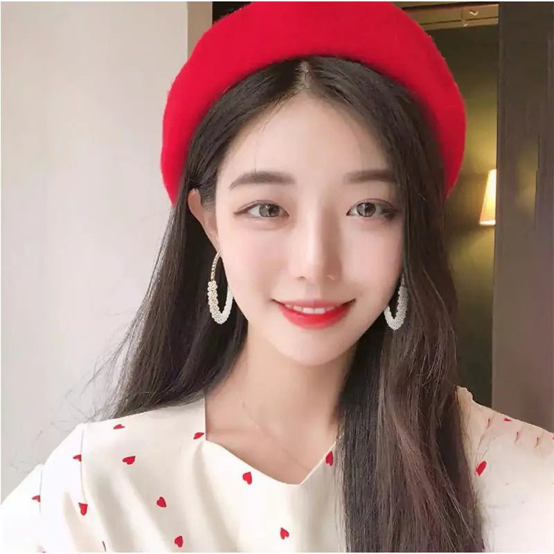 Korean Stylish Pearl Drop Earrings with Crystals