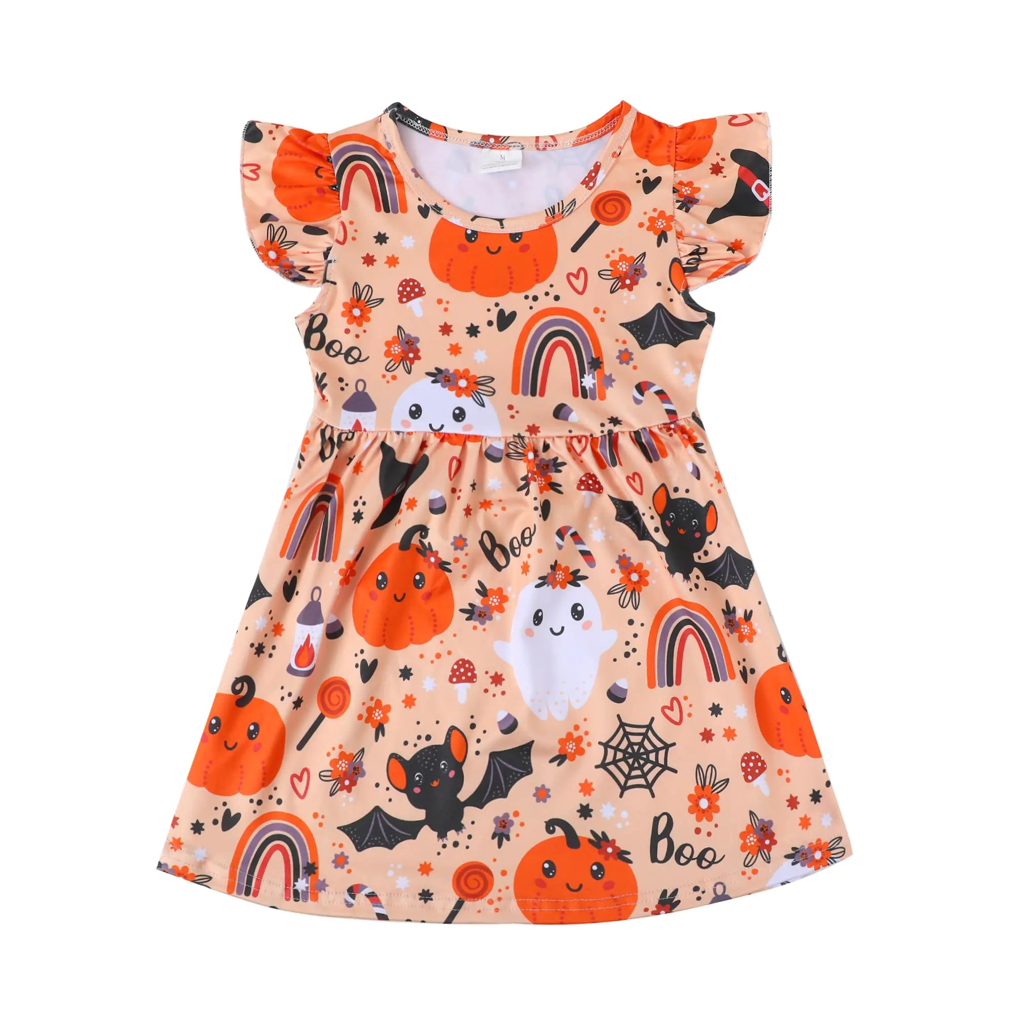 DACSOIT Halloween Thanksgiving Toddler Girl Dress Ghost Bat Print Ruffle Bottom Casual Dress Clothes 5-6Y