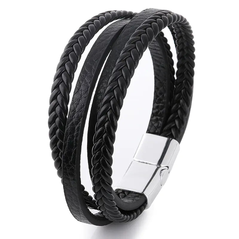 Men's Hand Braided Leather Bracelet with Magnetic Clasp