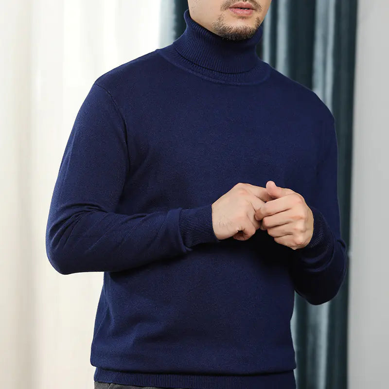 Men's Thick Turtleneck Sweater - Loose Knit Long Sleeve