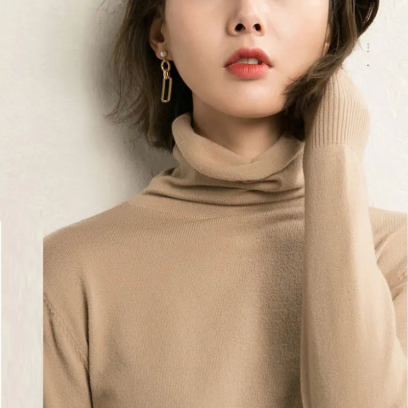 Thick Turtleneck Sweater for Women - Slim Fit Knit Top