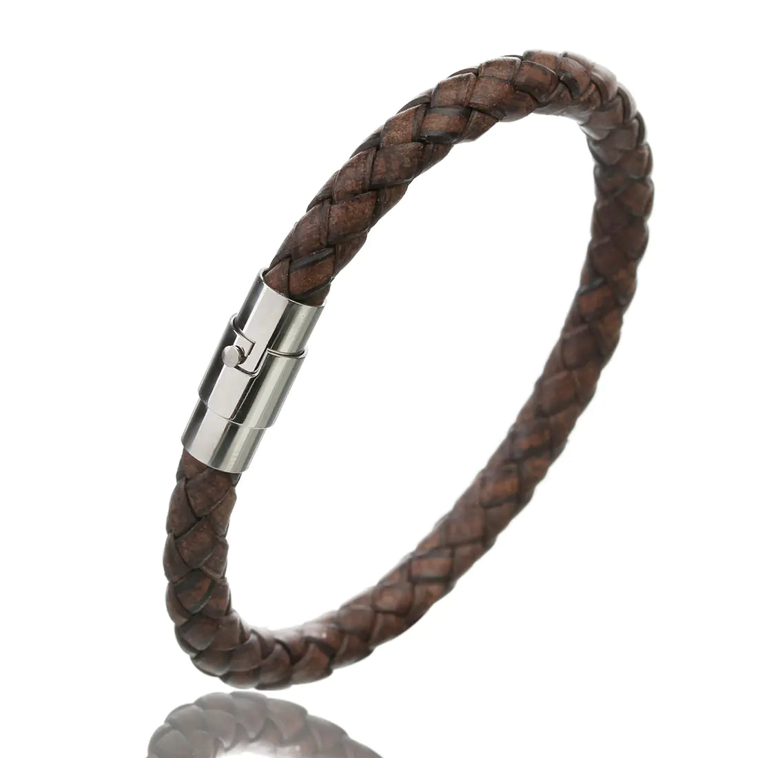Men's Leather Braided Bracelet with Stainless Steel Clasp