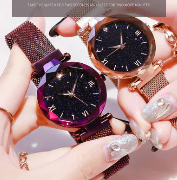 Quartz Watch with Roman Numerals and Magnetic Milanese Strap