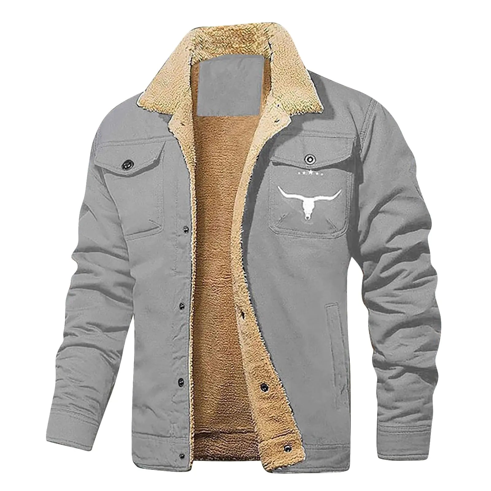 TMJSPOYOU Winter Jackets Mens Fleece Retro Jacket Western Sherpa Fleece Lined Coat Winter Warm Lapel Trucker Jackets with Pockets