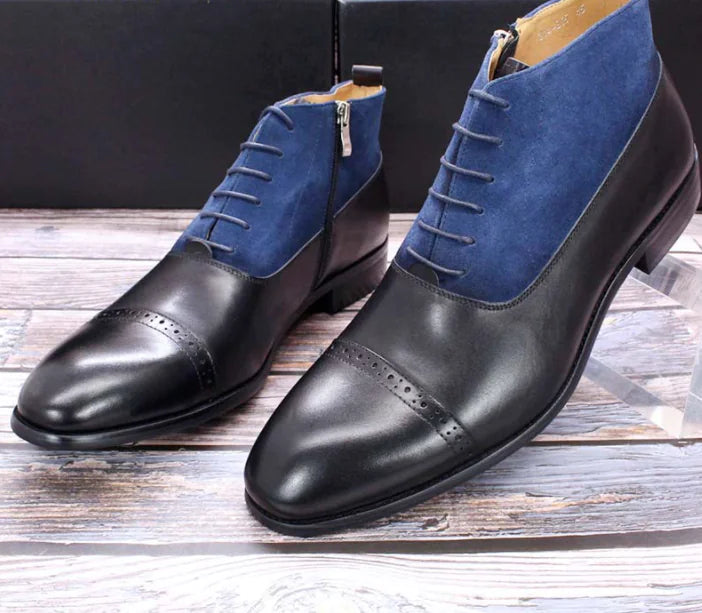Men's Leather Pointed Toe Brogue Martin Boots