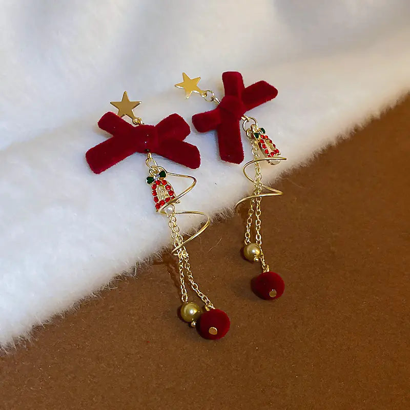 Silver Needle French Baroque Pearl Flower Tassel Earrings