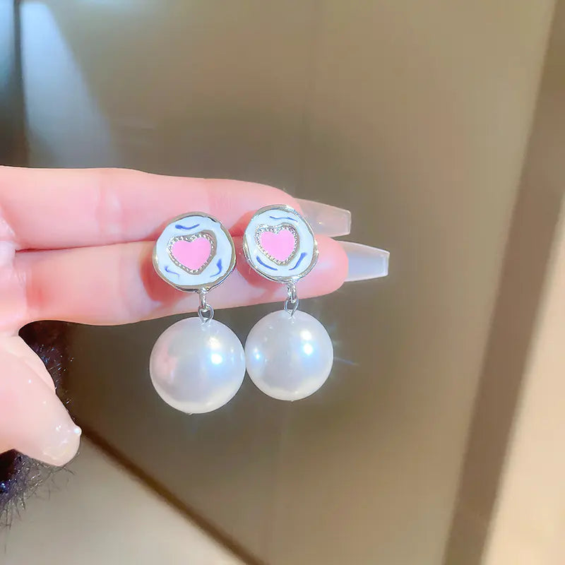 Silver Needle French Baroque Pearl Flower Tassel Earrings