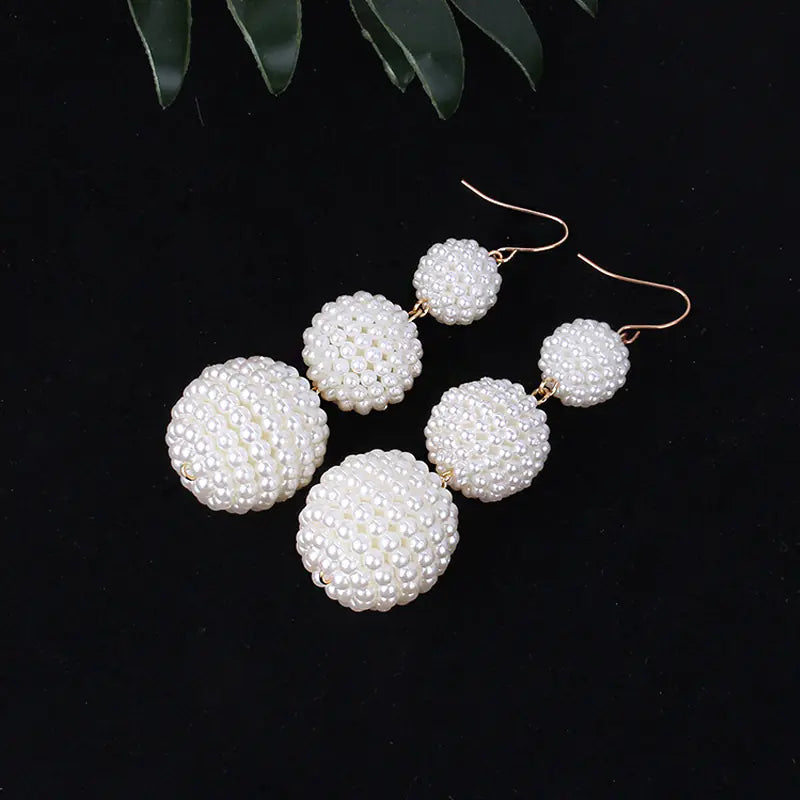 Stylish Long Ball Drop Earrings with Pearl Design