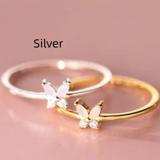 S925 Silver Simple Rhinestone Ring in Korean Style