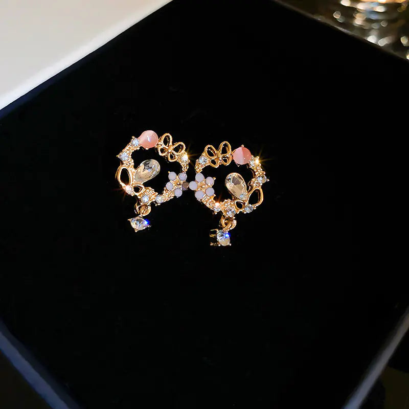 Silver Needle French Baroque Pearl Flower Tassel Earrings