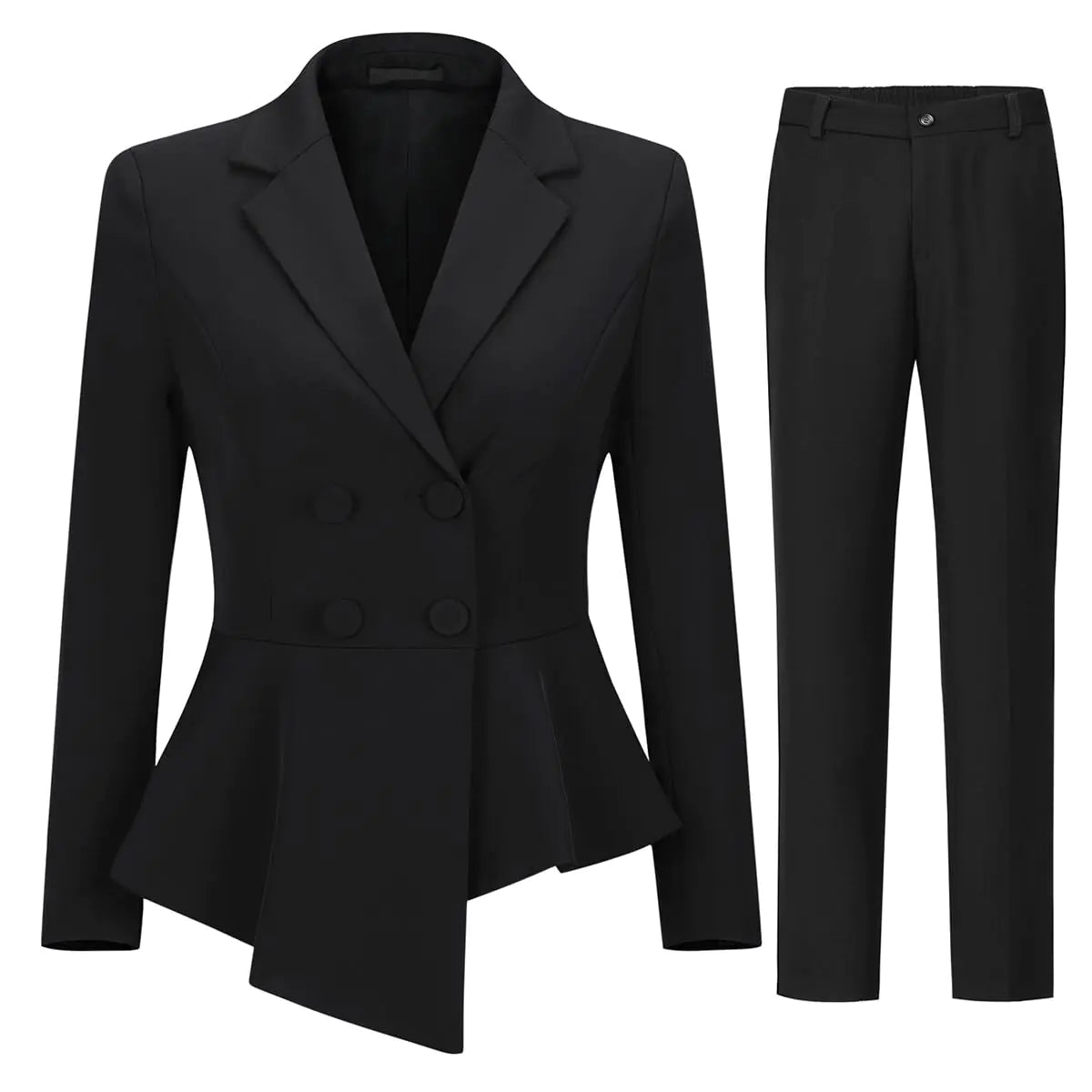 YUNCLOS Womens Double Breasted 2 Piece Suit Set 2 Button Blazer Jacket and Pants Black