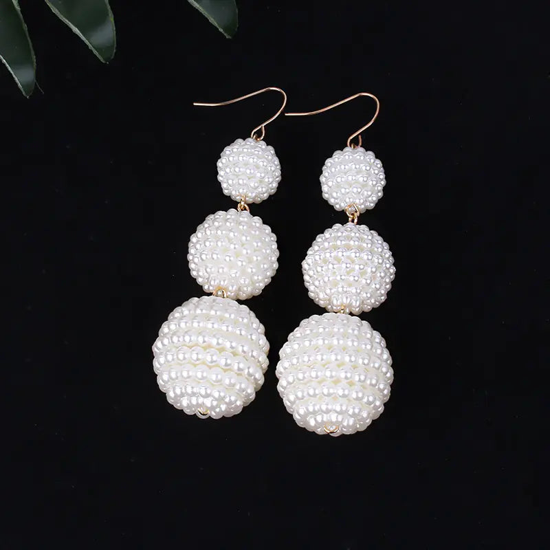 Stylish Long Ball Drop Earrings with Pearl Design