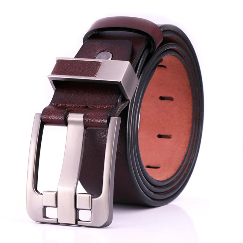 Vintage Leather Belt with Alloy Buckle (Double Layer)