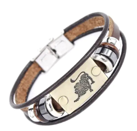 Zodiac Leather Bracelet with Stainless Steel Clasp