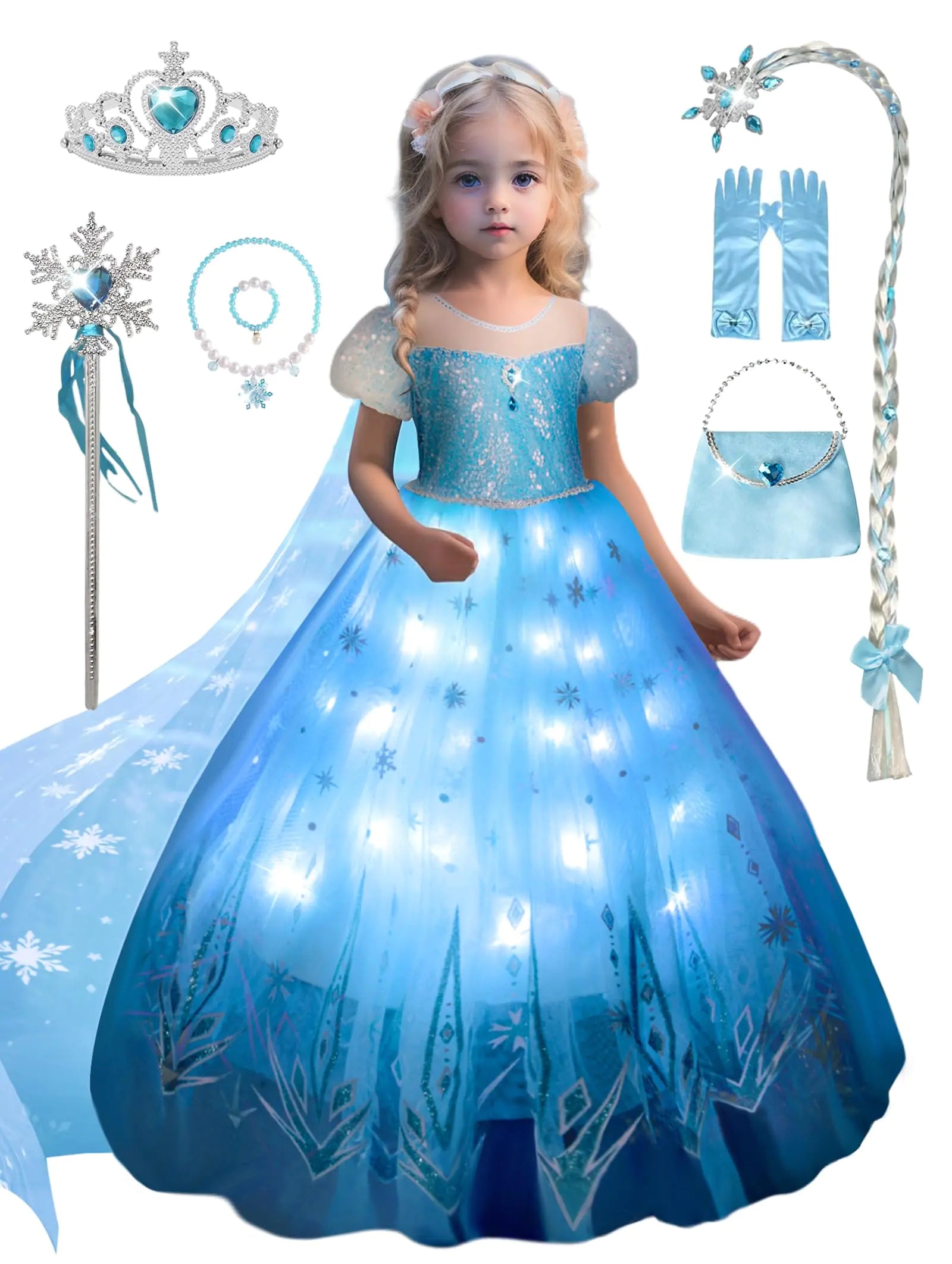 UPORPOR Princess Costumes for Girls Princess Dress Costume for Girls Light Up Toddler Princess Halloween Costumes for Girls Toddler Princess Costume 110