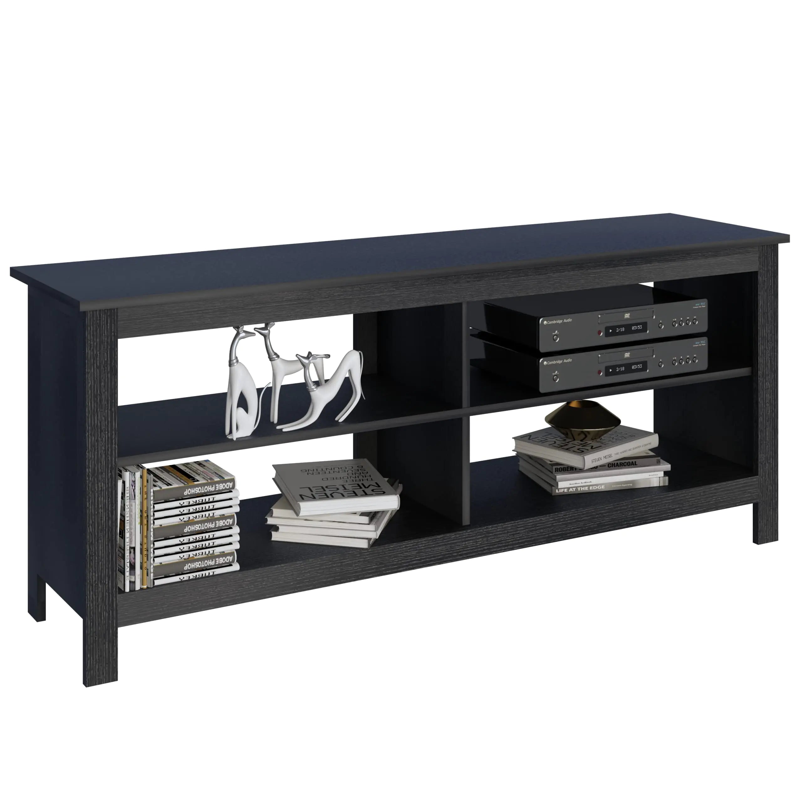 Panana Black TV Stand for 50 inch TV Storage Shelves Entertainment Center Media Console Living Room Bedroom