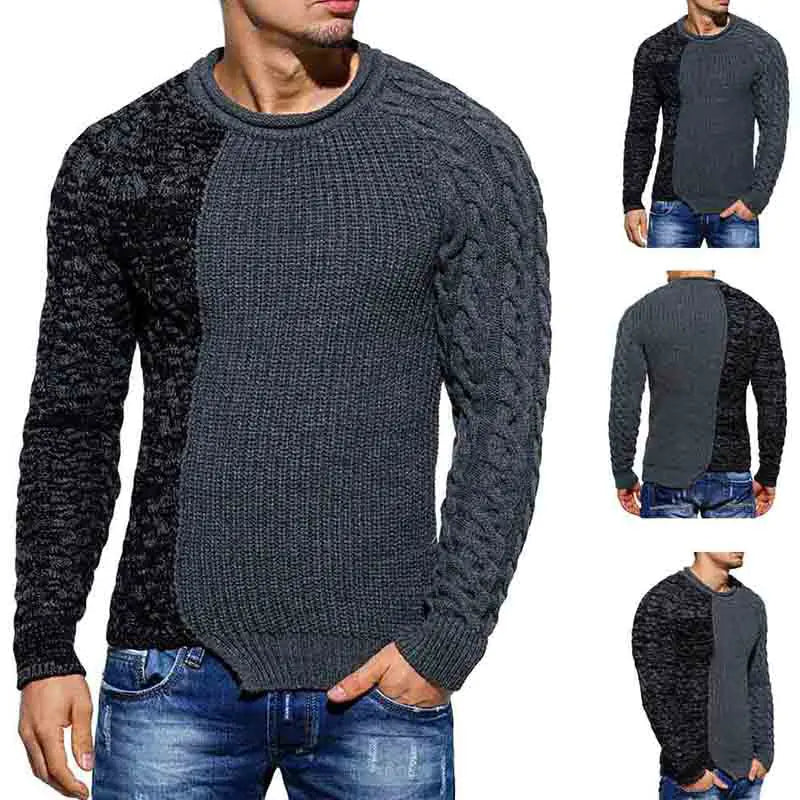 Men's Color Block Slim Fit Round Neck Sweater
