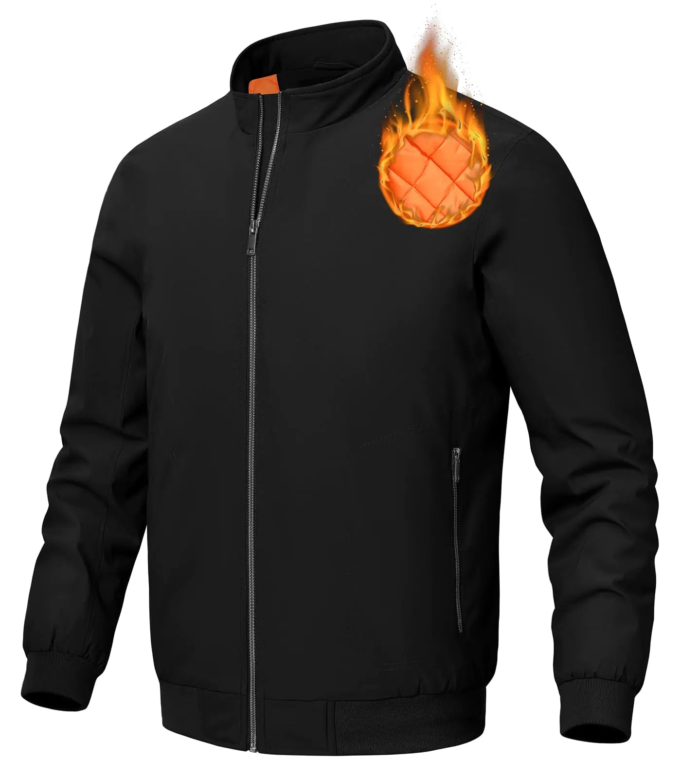 BGOWATU Mens Jacket Insulated Fall Winter jacket Zip Up Windproof Quilted Bomber Jackets Casual Warm Padded Coats Black 2X