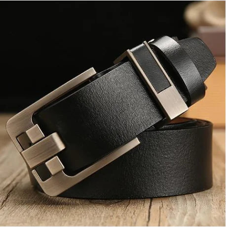 Vintage Leather Belt with Alloy Buckle (Double Layer)