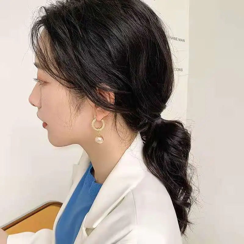 Stylish Retro French Metal Pearl Earrings for Women