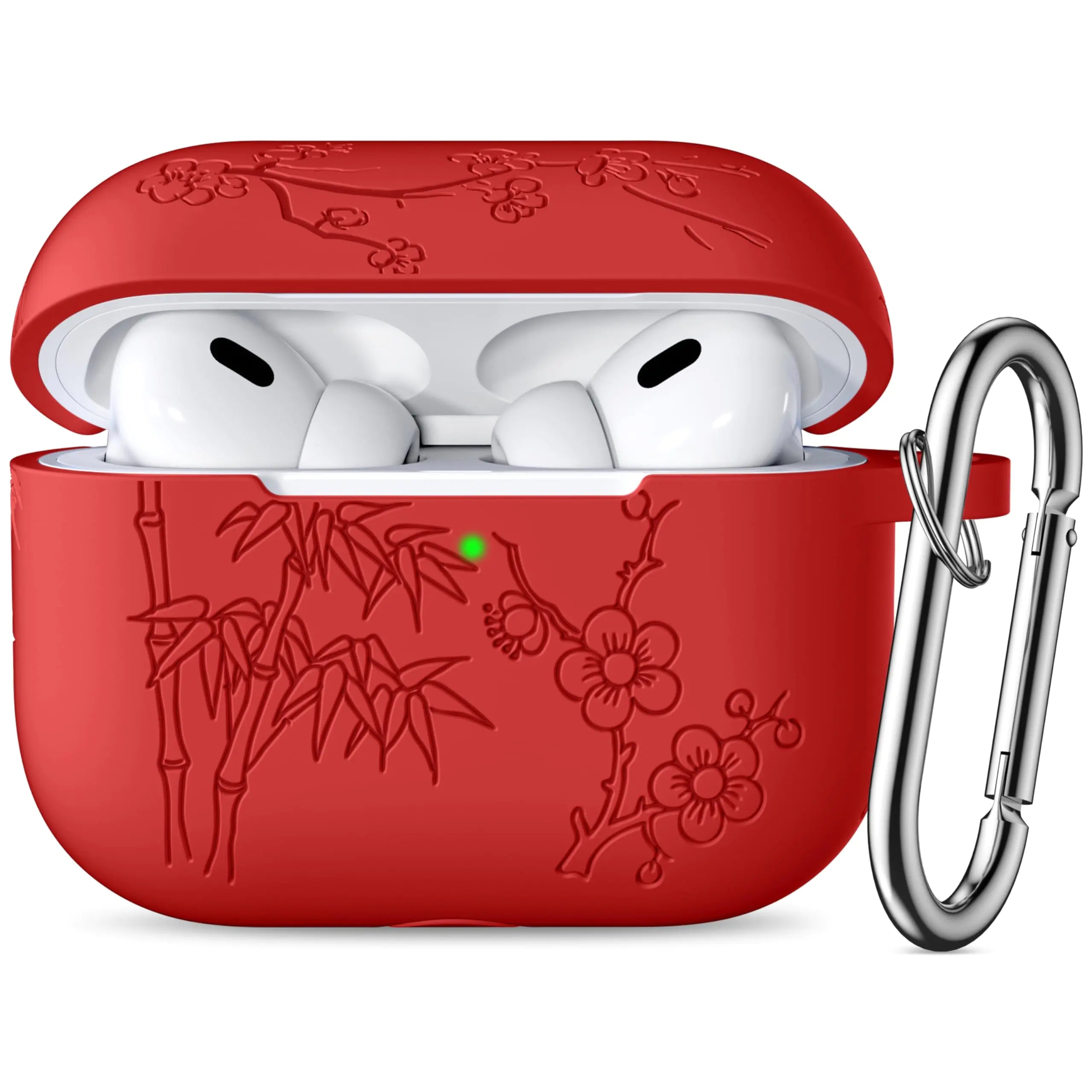 Odbeai Compatible with Airpods Pro 2nd Generation Case Compatible with Airpod Pro Case Flower Engraved Case Compatible with Airpods Pro 2 Case Soft Silicone Skin Full Protective Front LED Visible