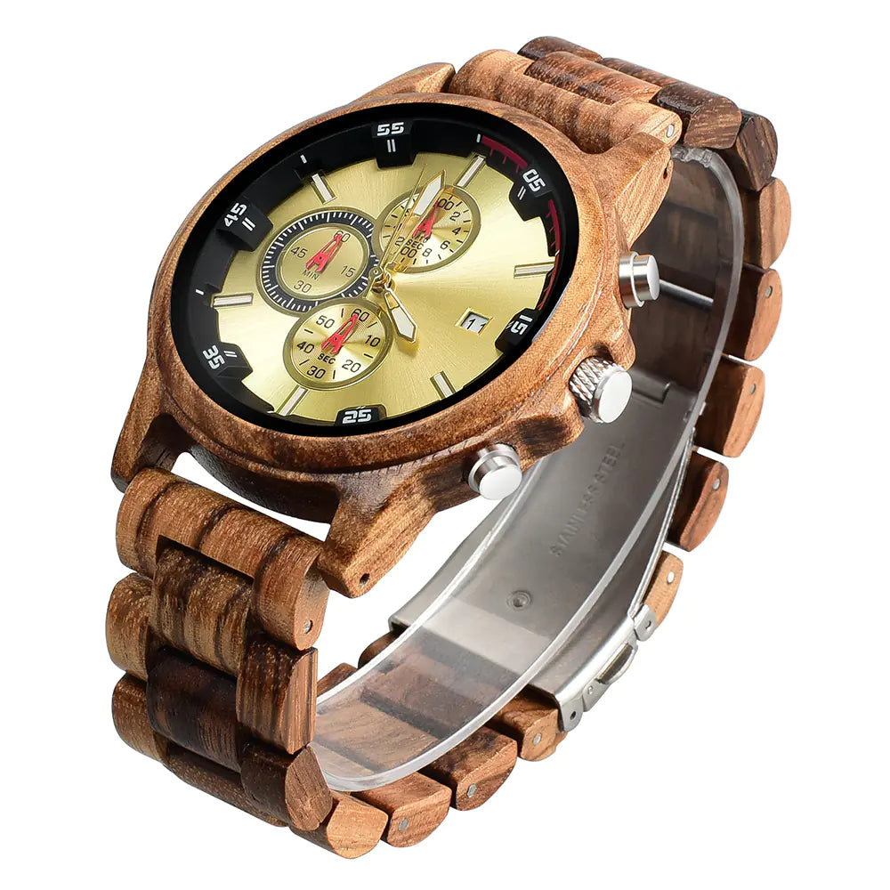 Men's Quartz Watch - Stylish Wooden Multifunctional Design