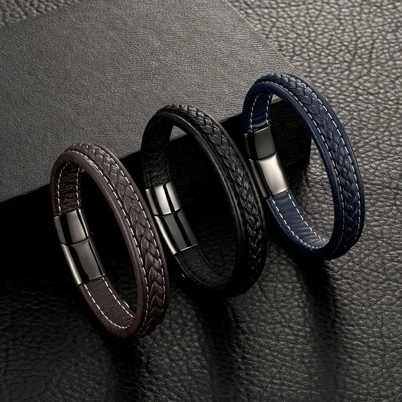 Personalized Leather Bracelet with Stainless Steel Clasp