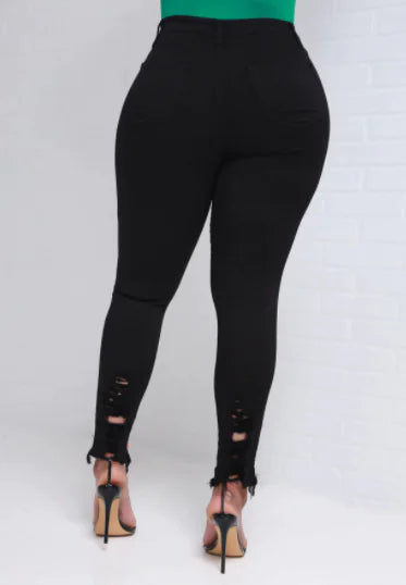 Black Ripped Skinny Jeans with High Waist Slim Fit
