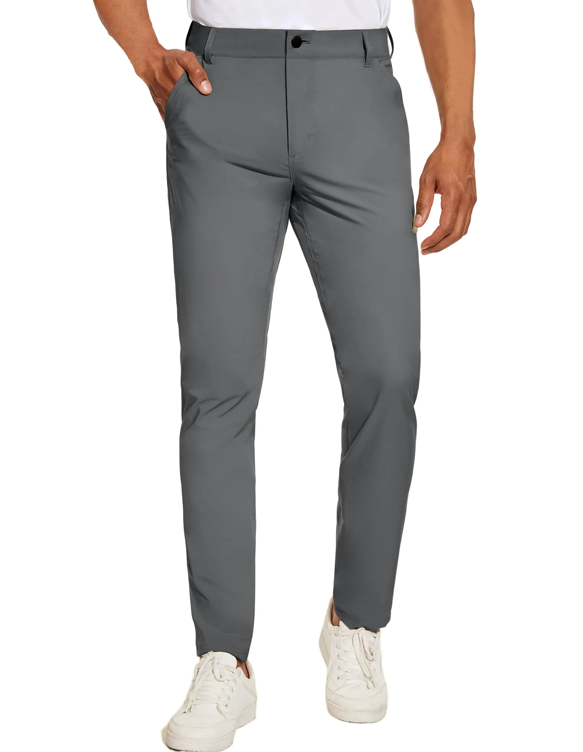 PULI Golf Pants Men Slim Fit Stretch Quick Dry Lightweight Hiking Tapared Waterproof Pants with PocketsDark Grey 32