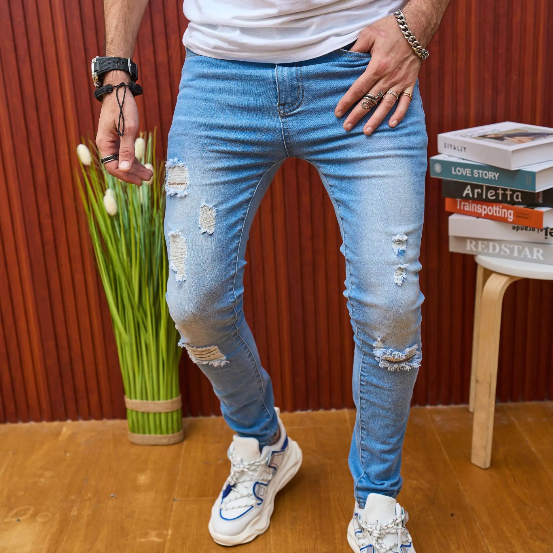 Summer Ripped Men's Slim Fit Stretch Jeans