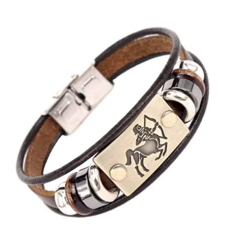 Zodiac Leather Bracelet with Stainless Steel Clasp