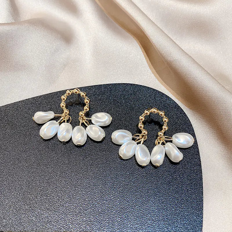 Korean Style Silver Needle Pearl Tassel Earrings