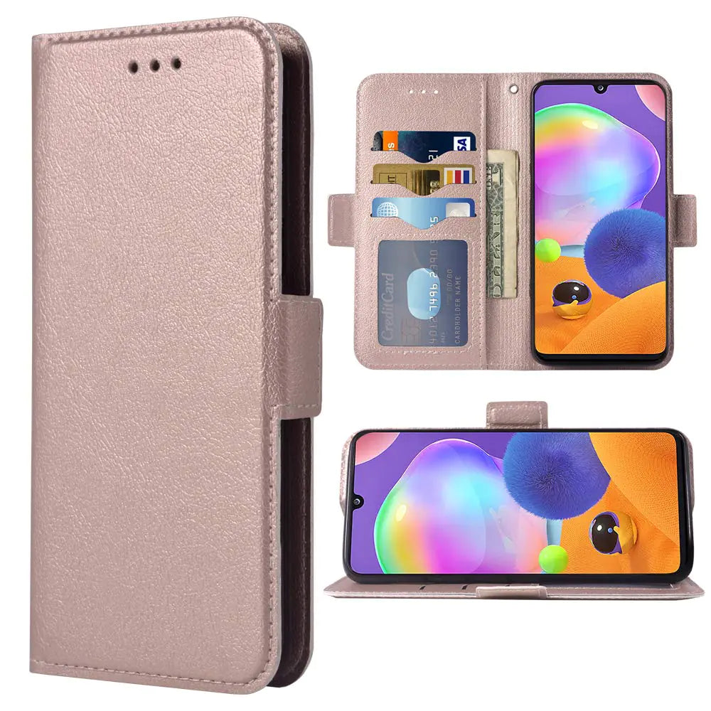 Compatible with Samsung Galaxy A31 Folio Flip Wallet CasePU Leather Credit Card Holder Slots Heavy Duty Full Body Protection Kickstand Protective Phone Cover for Galaxi GlaxayA 31 Gaxaly31A Rose Gold