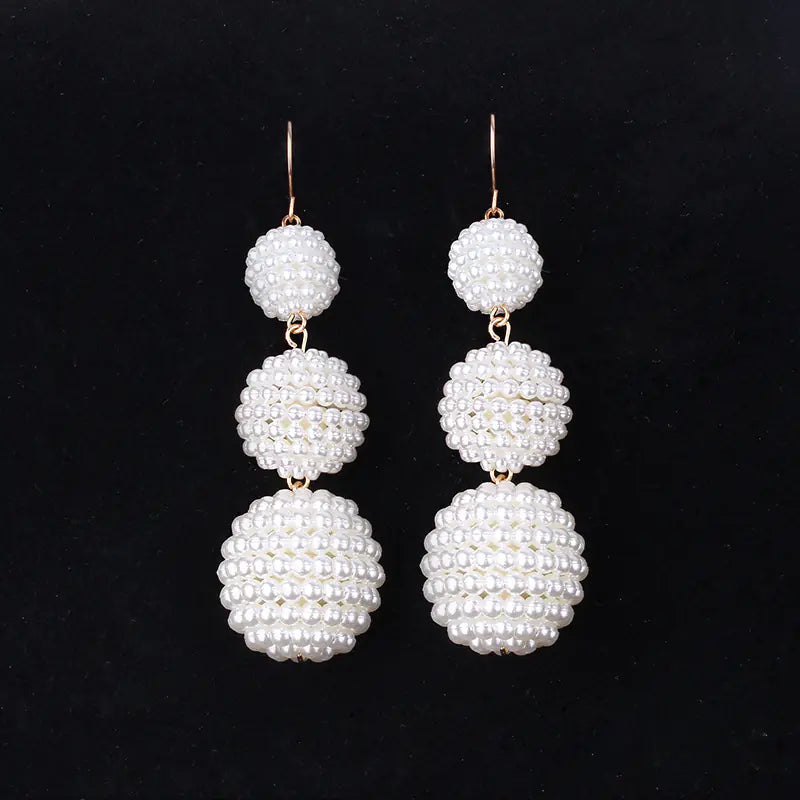 Stylish Long Ball Drop Earrings with Pearl Design