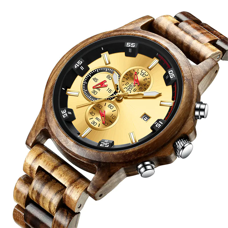 Men's Quartz Watch - Stylish Wooden Multifunctional Design